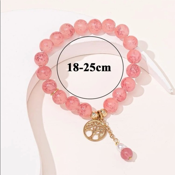 Pink Tree Charm Beaded Bracelet Stretch - Picture 4 of 6